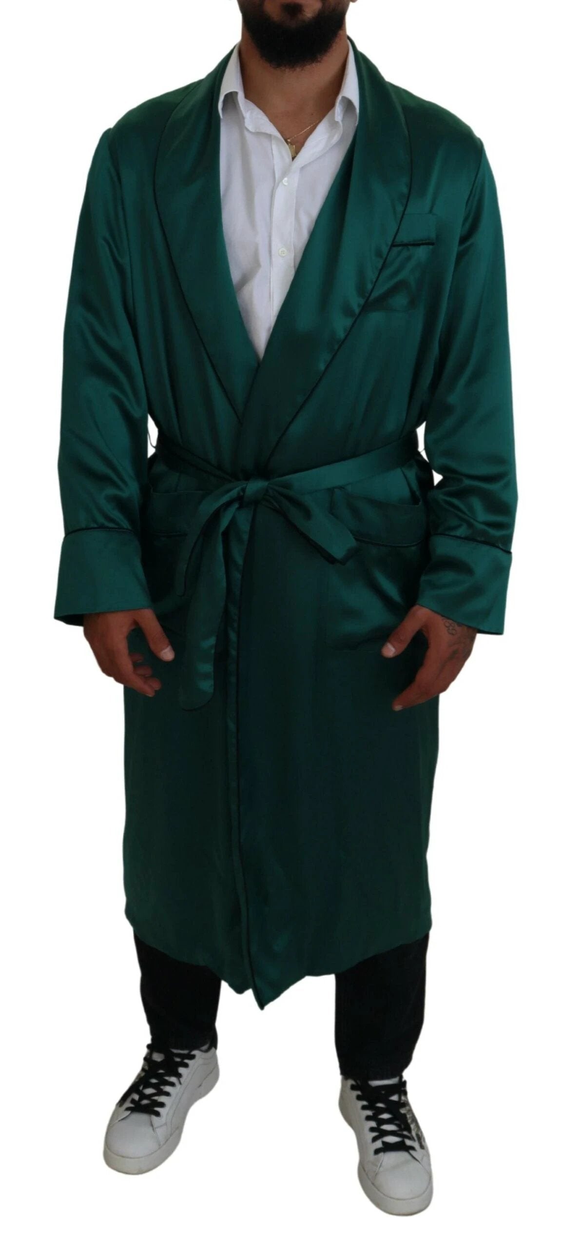 Dolce & Gabbana Green Silk Waist Belt Robe Sleepwear by Dolce & Gabbana