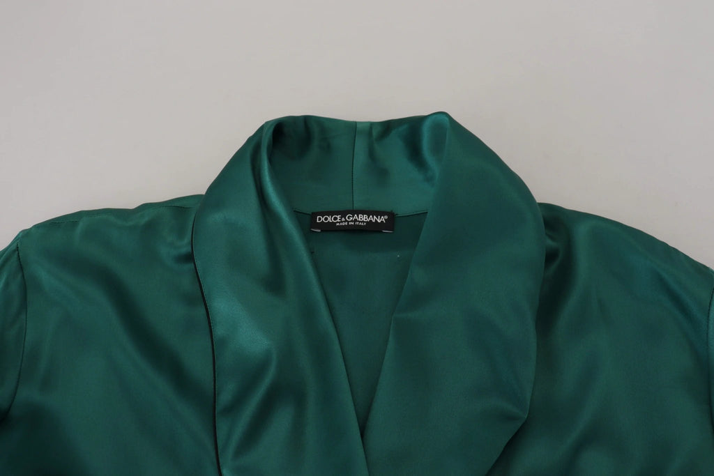 Dolce & Gabbana Green Silk Waist Belt Robe Sleepwear by Dolce & Gabbana