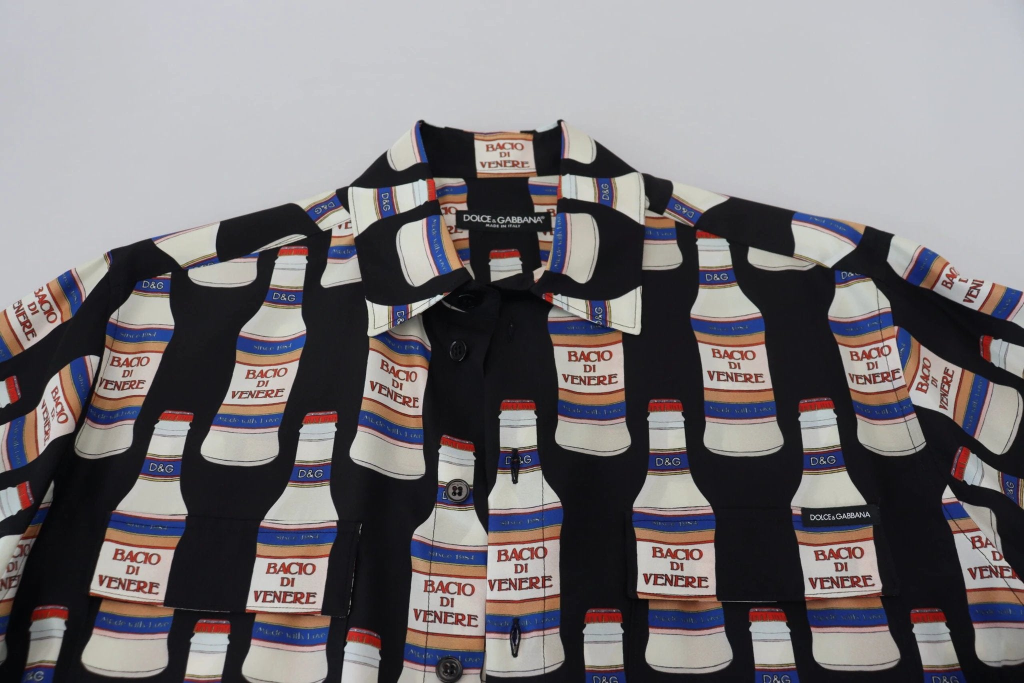 Dolce & Gabbana Black Silk Printed Collared Men Casual Shirt by Dolce & Gabbana