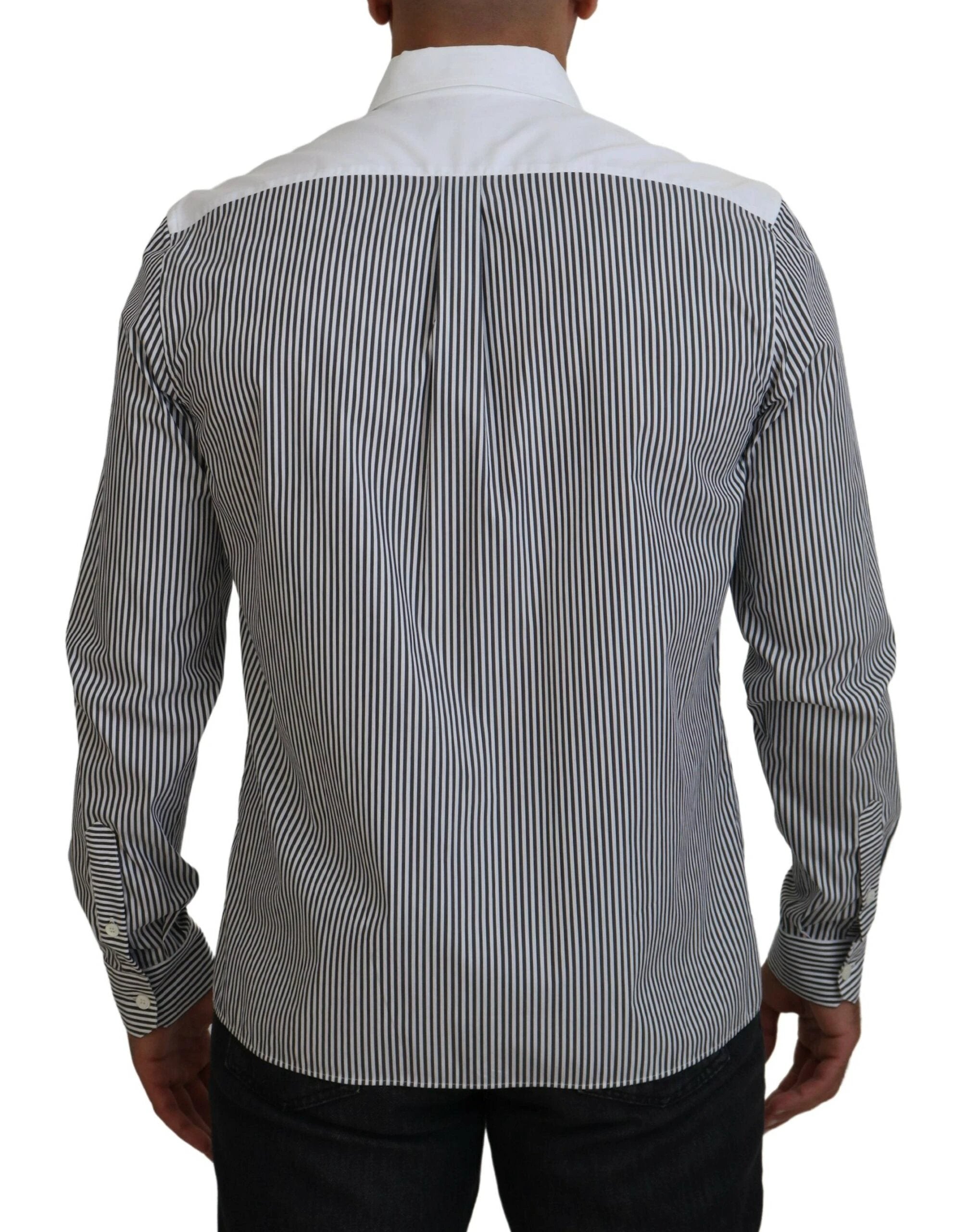 Dolce & Gabbana Black White Striped Printed Casual Cotton Shirt by Dolce & Gabbana