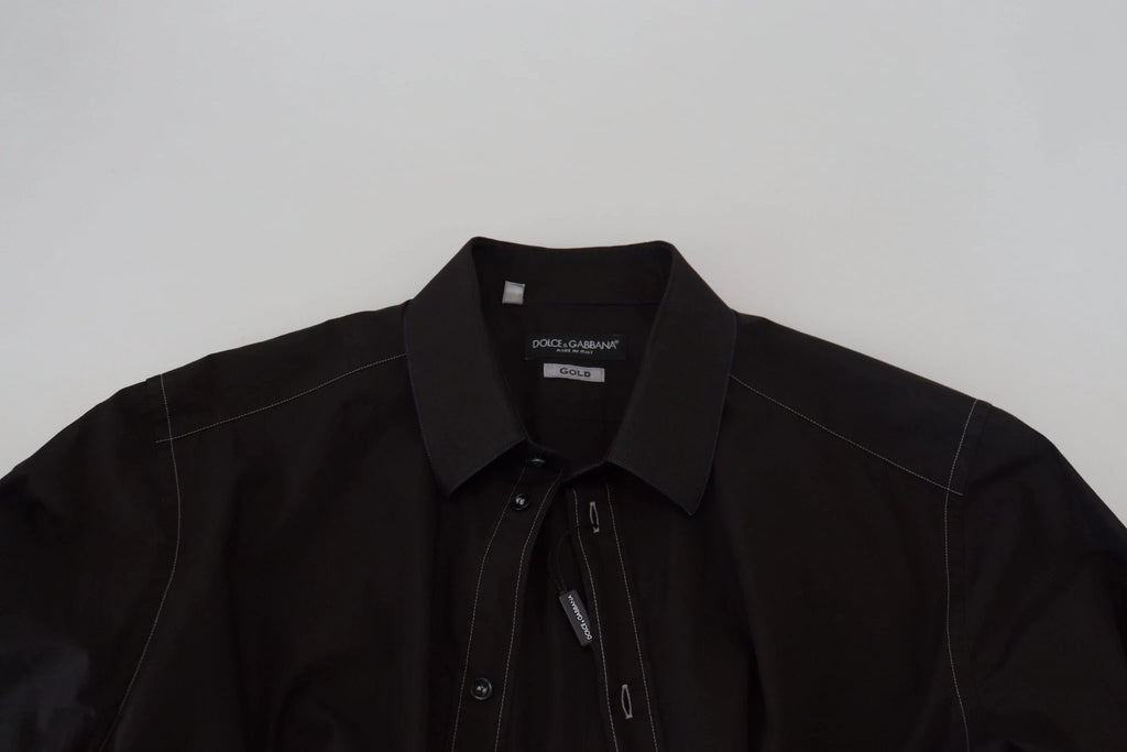 Dolce & Gabbana Black Cotton Collared Long Sleeve GOLD Shirt by Dolce & Gabbana