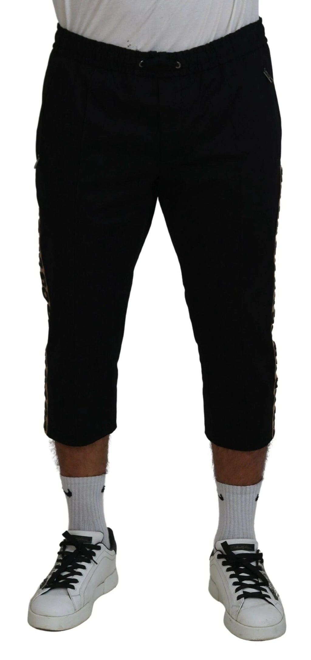 Dolce & Gabbana Black Cotton Elastic Waist DG Logo Cropped Pants by Dolce & Gabbana
