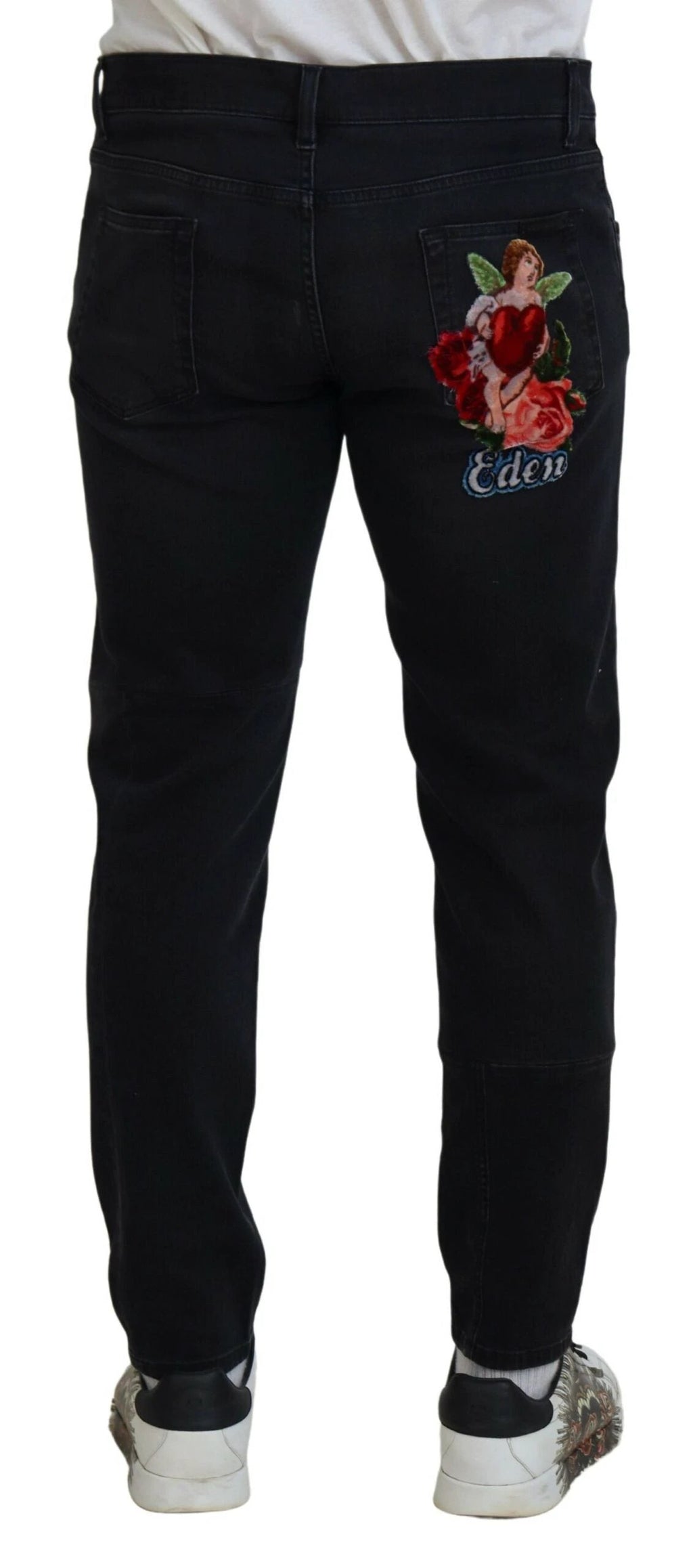 Dolce & Gabbana Black Angel Embroidery Skinny Denim Jeans by Dolce & Gabbana