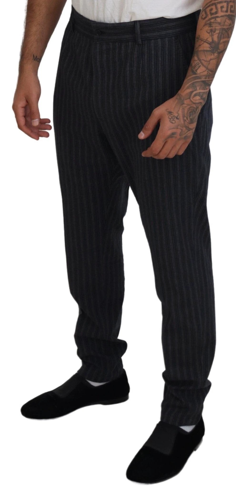 Dolce & Gabbana Dark Gray Stripes Chino Dress Pants by Dolce & Gabbana