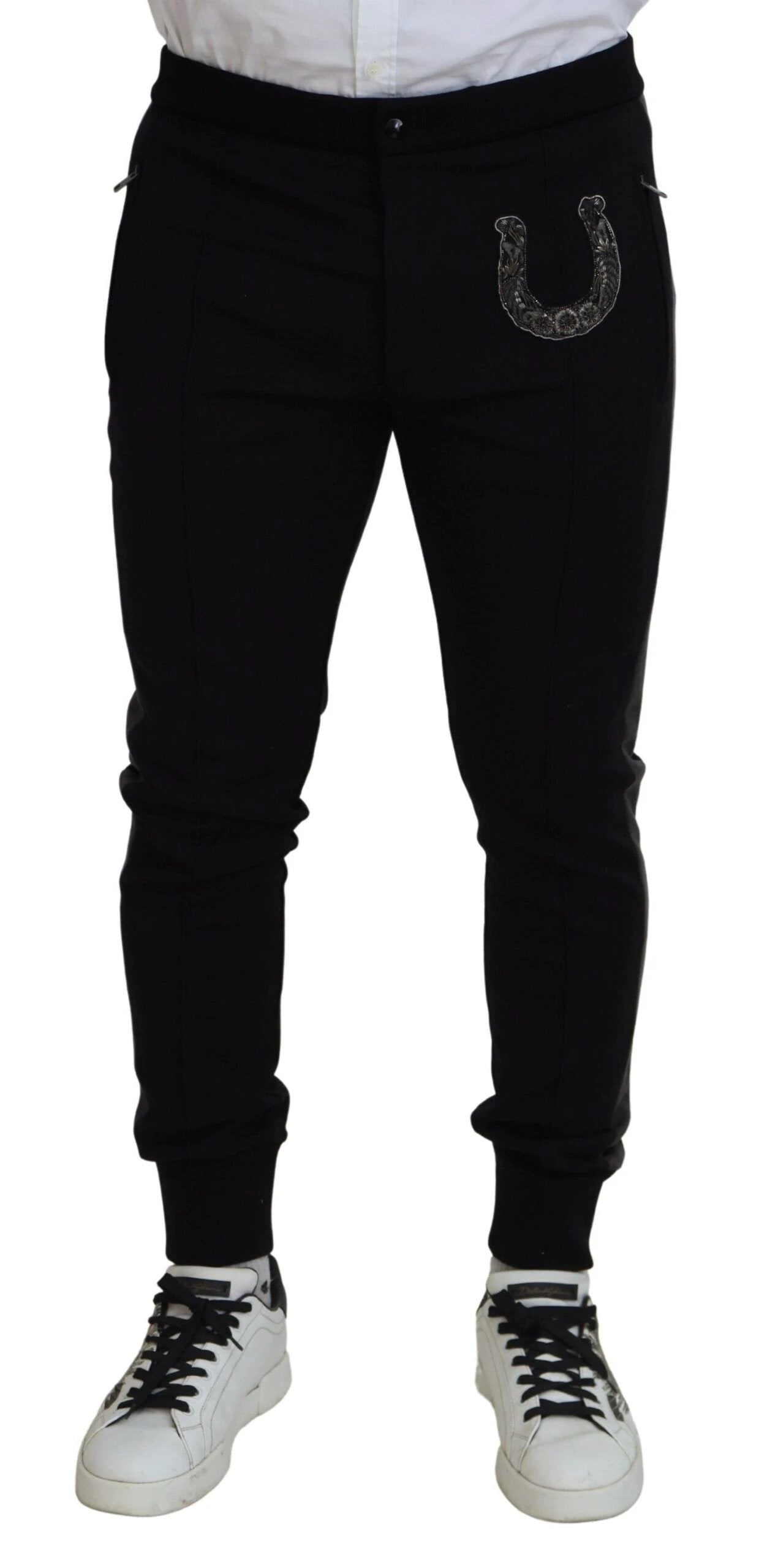 Dolce & Gabbana Black Wool Horseshoe Jogger Pants by Dolce & Gabbana