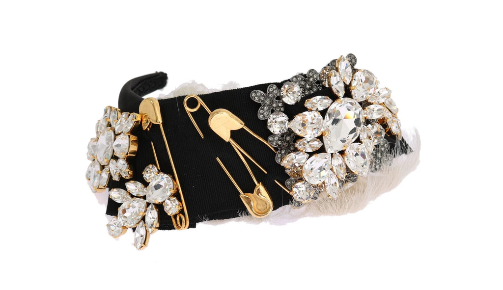 Dolce & Gabbana Black Crystal White Hair Parrucchiera Headband Diadem by Dolce & Gabbana
