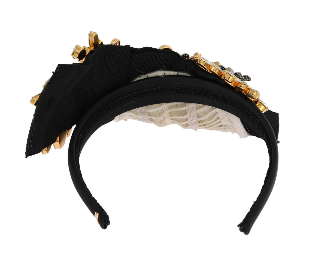 Dolce & Gabbana Black Crystal White Hair Parrucchiera Headband Diadem by Dolce & Gabbana