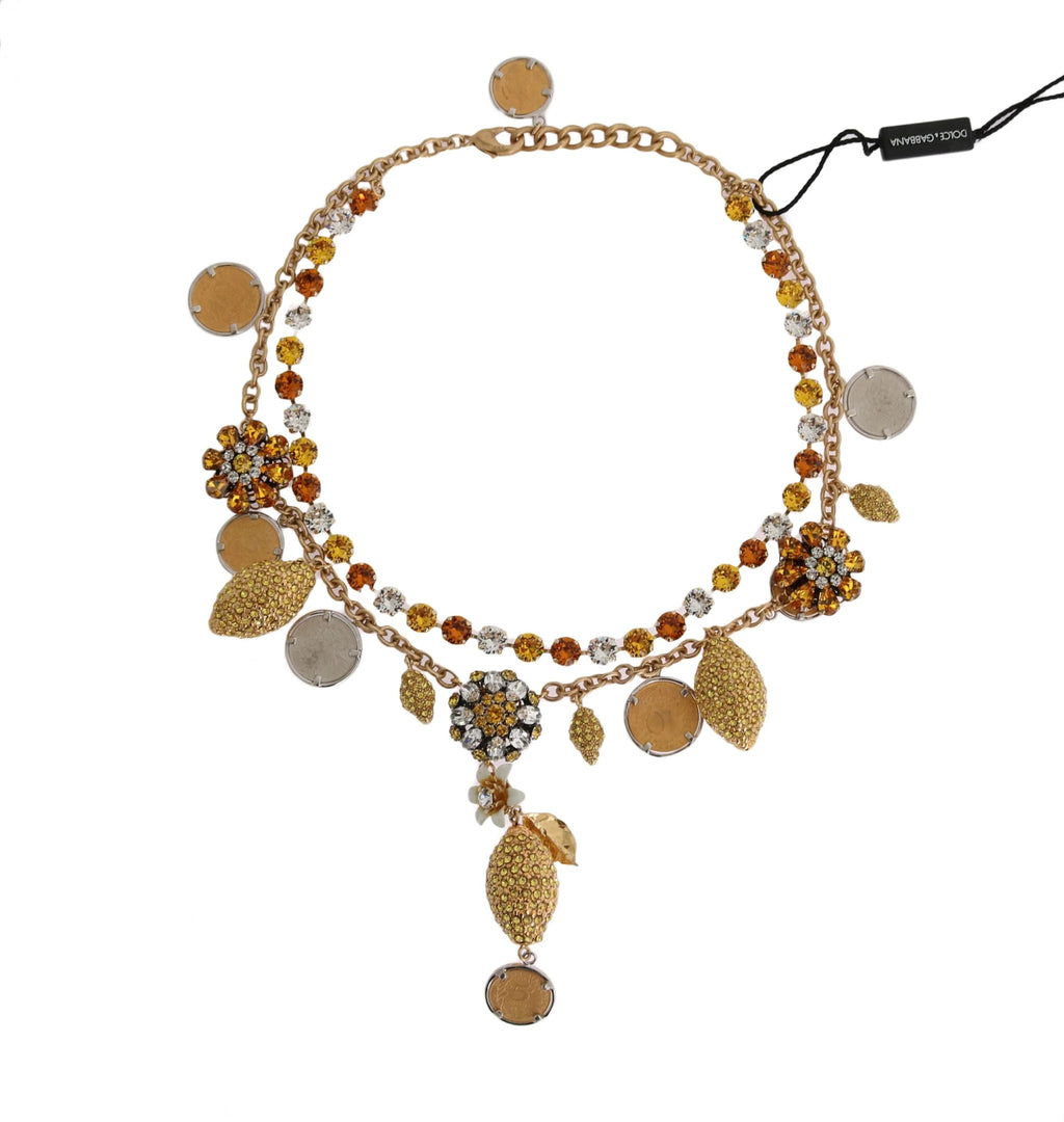 Dolce & Gabbana Gold Brass Crystal Logo Pineapple Statement Necklace by Dolce & Gabbana