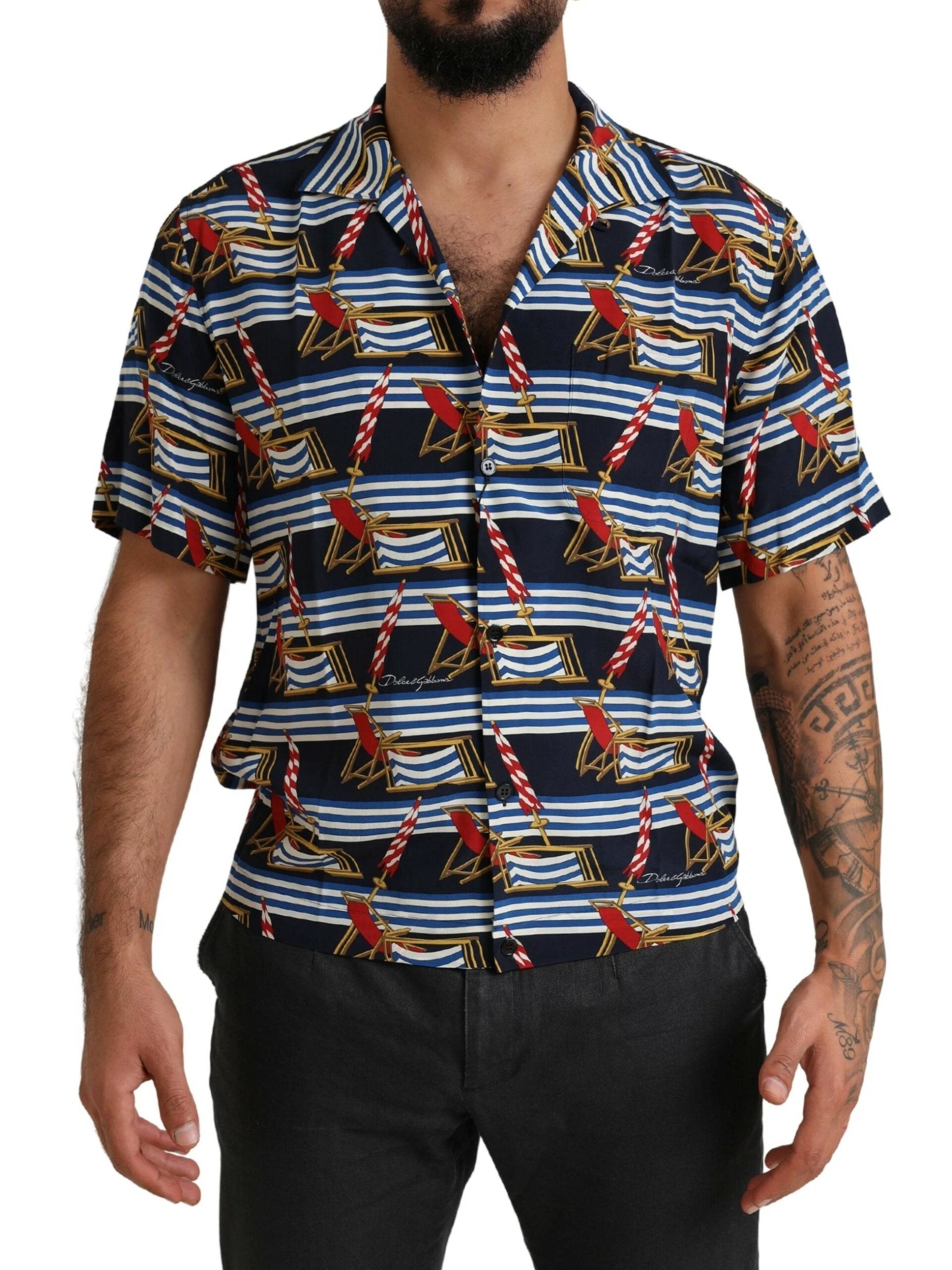 Dolce & Gabbana Multicolor Beach Chair Short Sleeves Shirt by Dolce & Gabbana