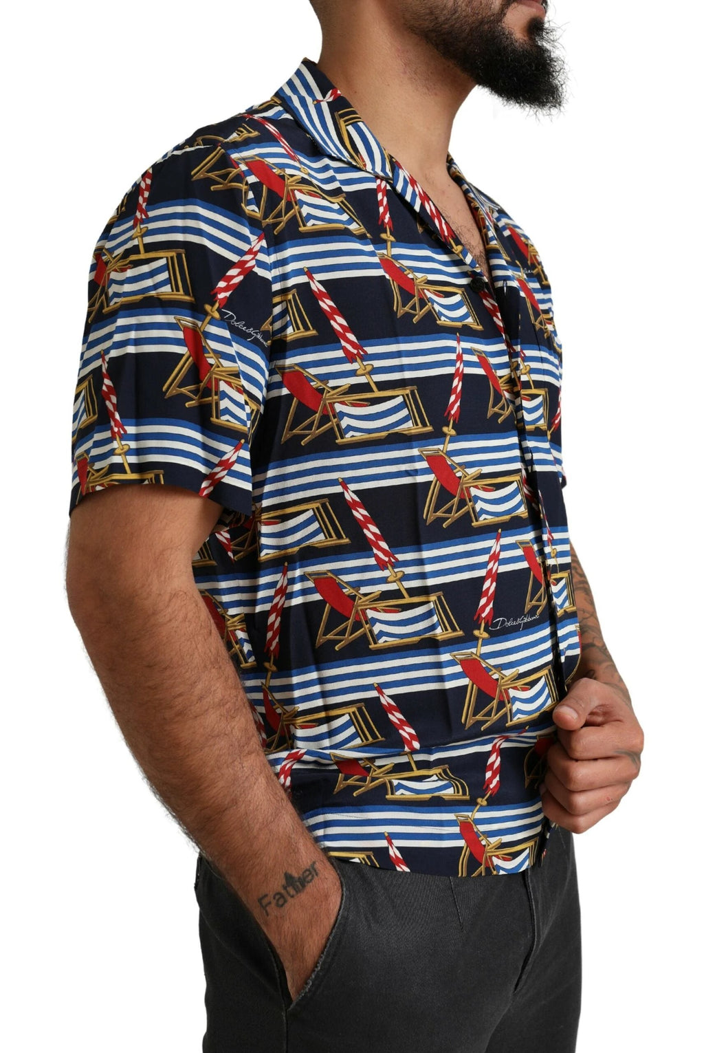 Dolce & Gabbana Multicolor Beach Chair Short Sleeves Shirt by Dolce & Gabbana