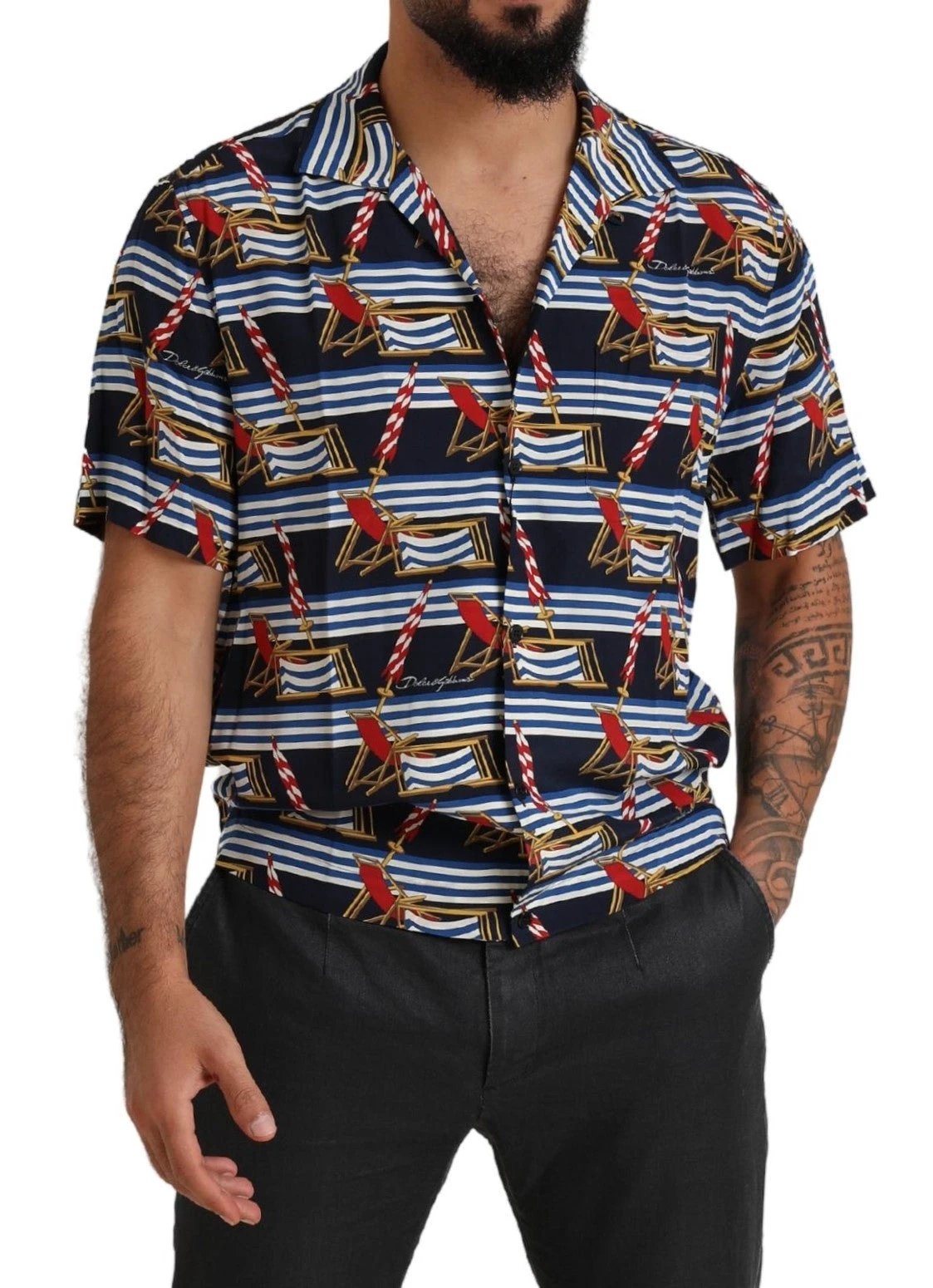 Dolce & Gabbana Multicolor Beach Chair Short Sleeves Shirt by Dolce & Gabbana
