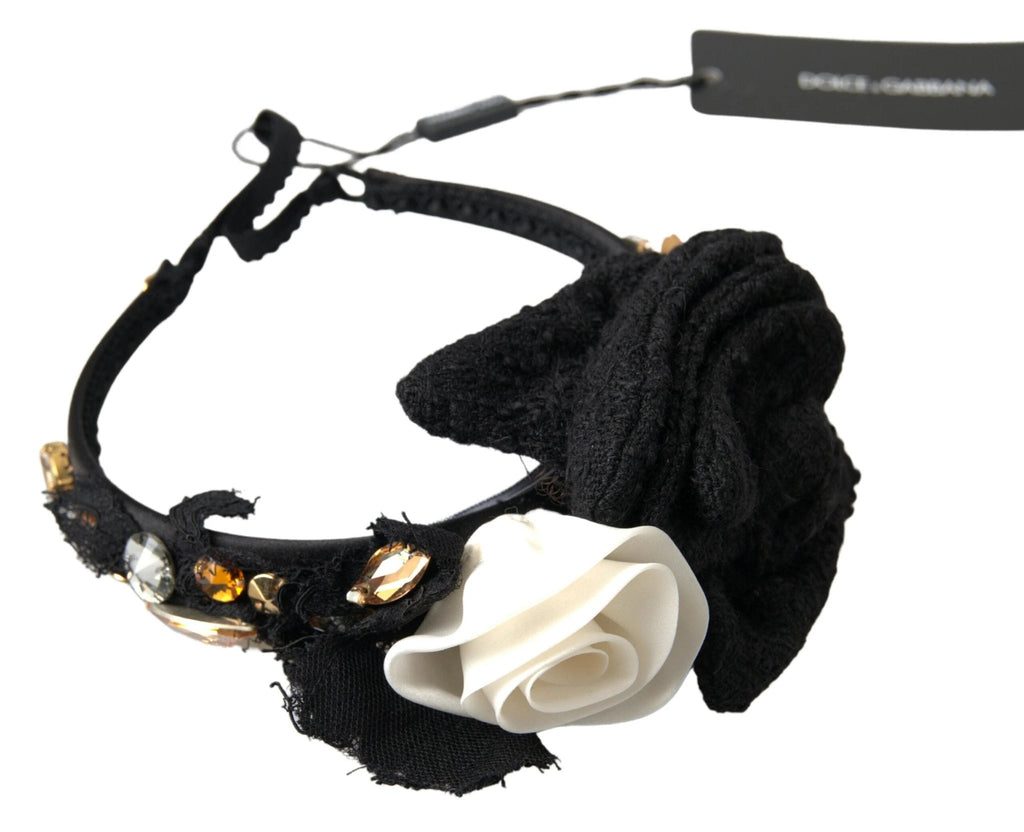 Dolce & Gabbana Diadem Headband Tiara White Rose Crystal Hair Gold by Dolce & Gabbana