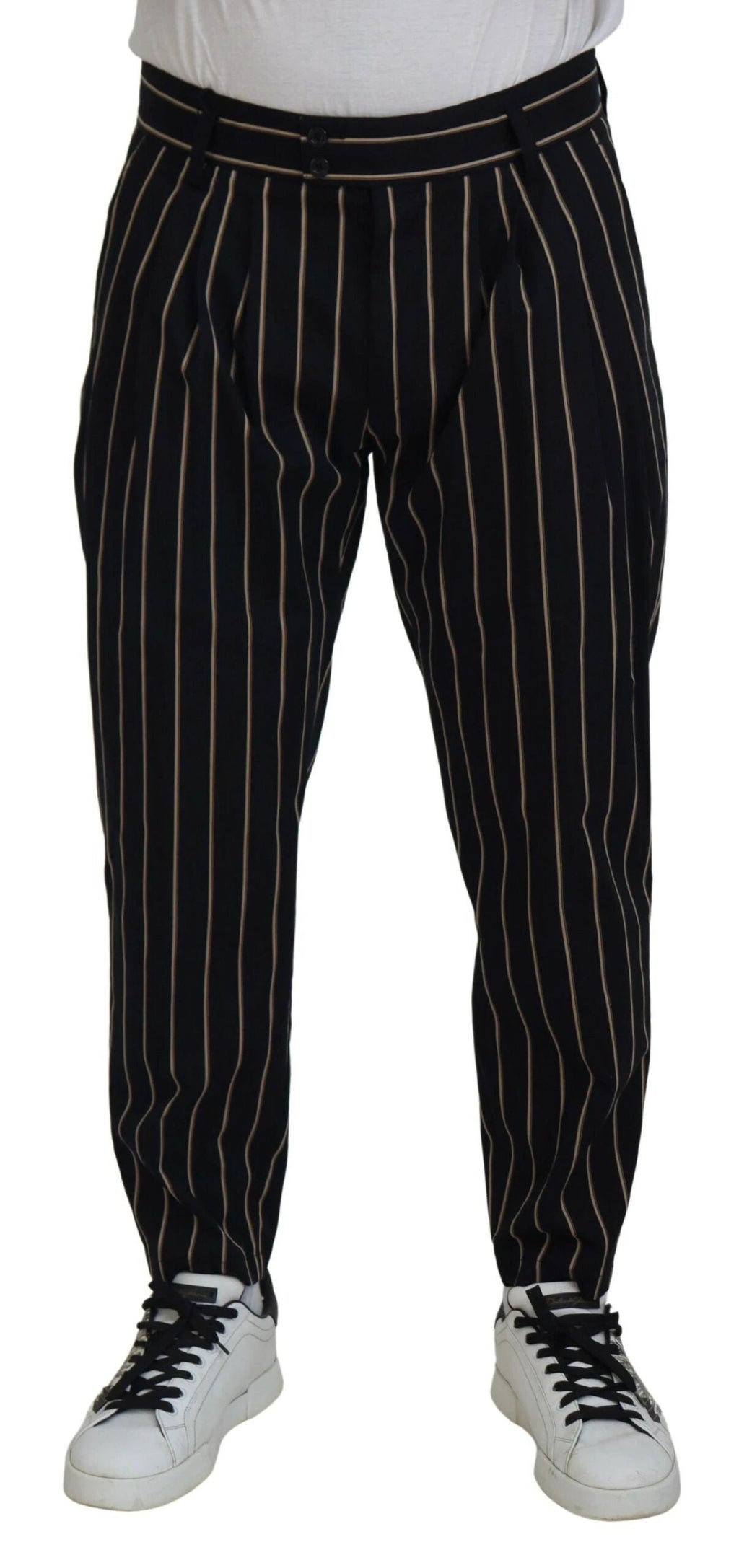 Dolce & Gabbana Black Beige Striped Cotton Stretch Pants by Dolce & Gabbana