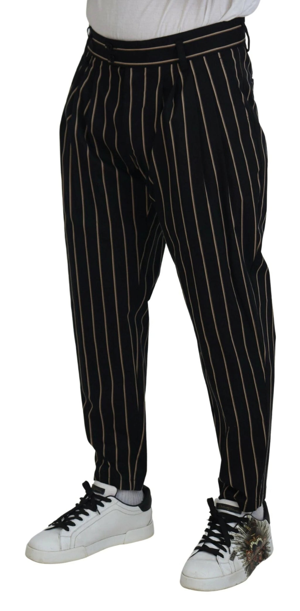 Dolce & Gabbana Black Beige Striped Cotton Stretch Pants by Dolce & Gabbana