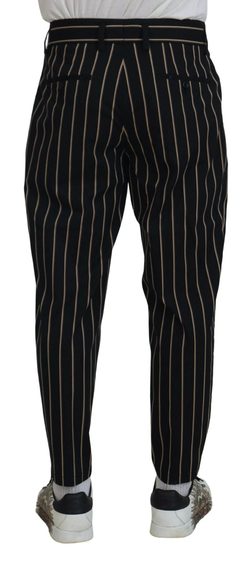 Dolce & Gabbana Black Beige Striped Cotton Stretch Pants by Dolce & Gabbana