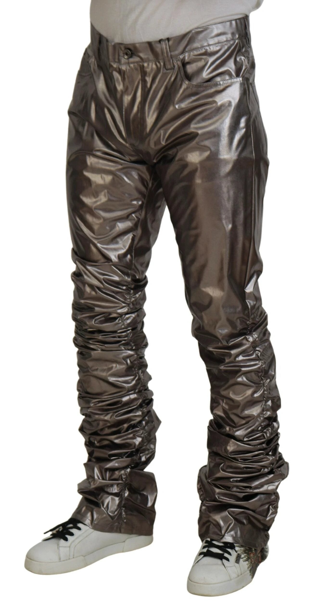 Dolce & Gabbana Silver Metallic Nylon Stretch Pants by Dolce & Gabbana