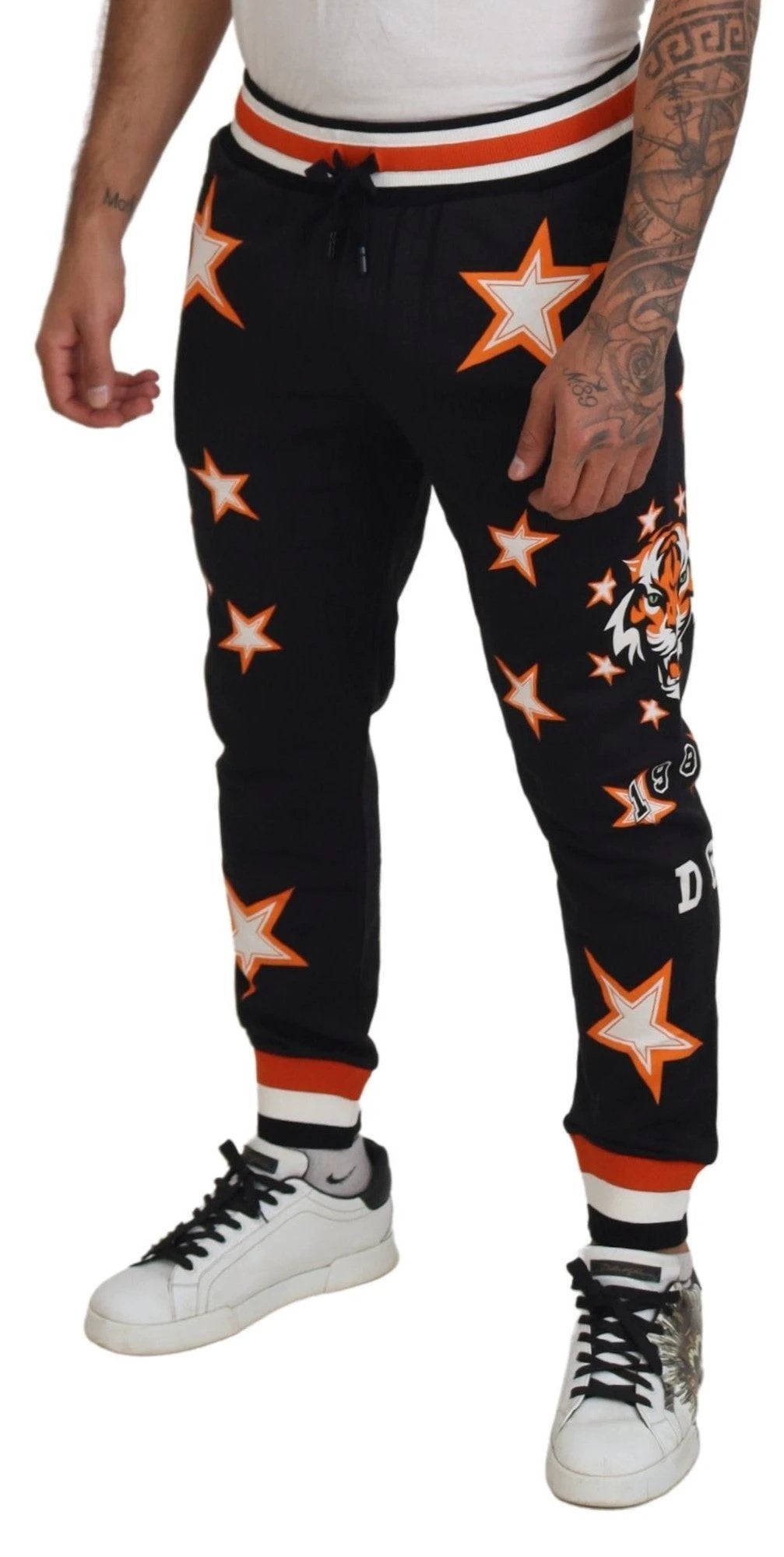 Dolce & Gabbana Black Orange Star Trousers Sport Pants by Dolce & Gabbana