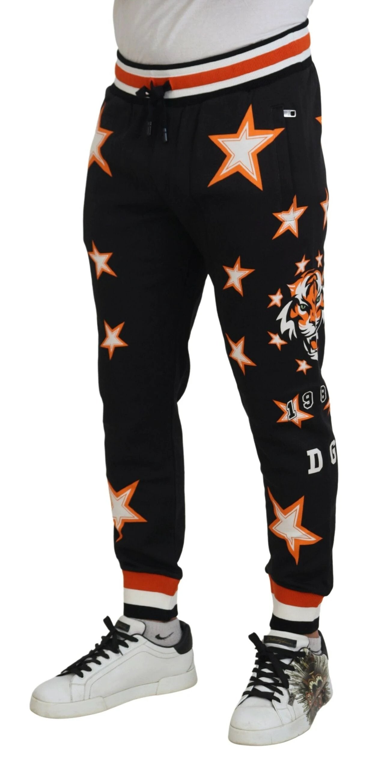 Dolce & Gabbana Black Orange Star Trousers Sport Pants by Dolce & Gabbana