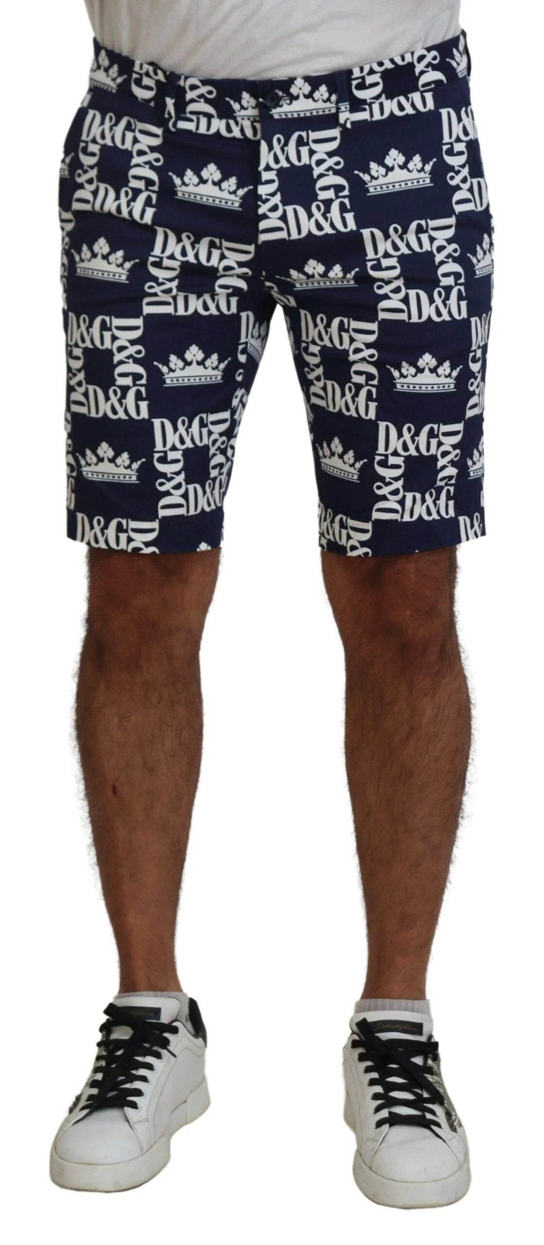 Dolce & Gabbana Blue Logo Print Cotton Chinos Shorts by Dolce & Gabbana