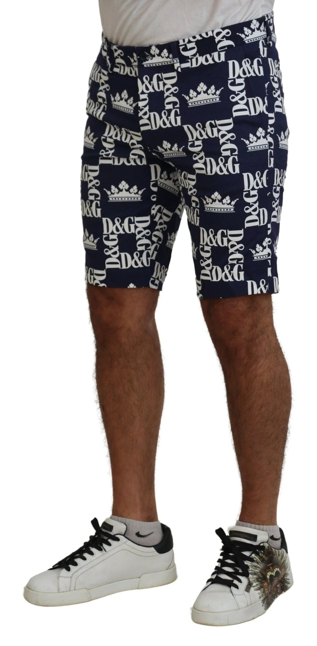 Dolce & Gabbana Blue Logo Print Cotton Chinos Shorts by Dolce & Gabbana