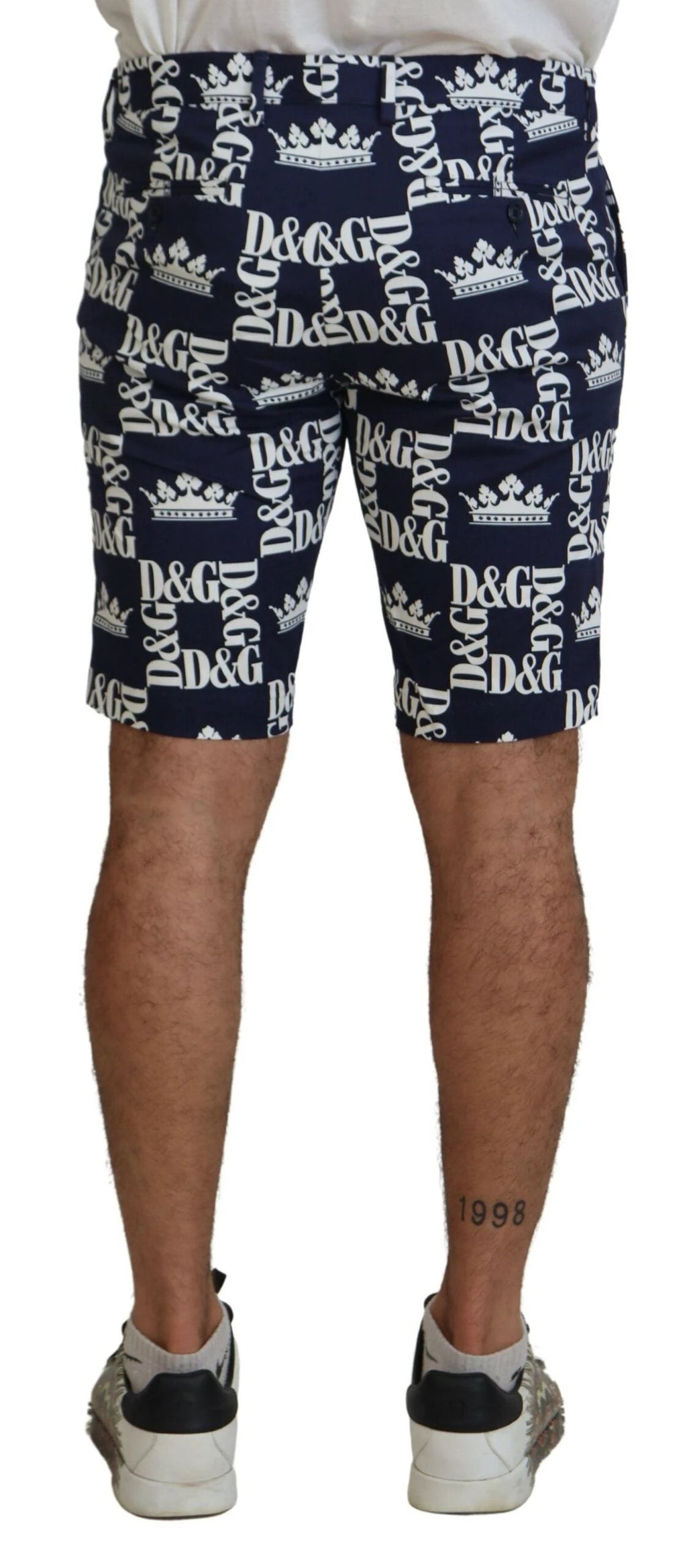 Dolce & Gabbana Blue Logo Print Cotton Chinos Shorts by Dolce & Gabbana
