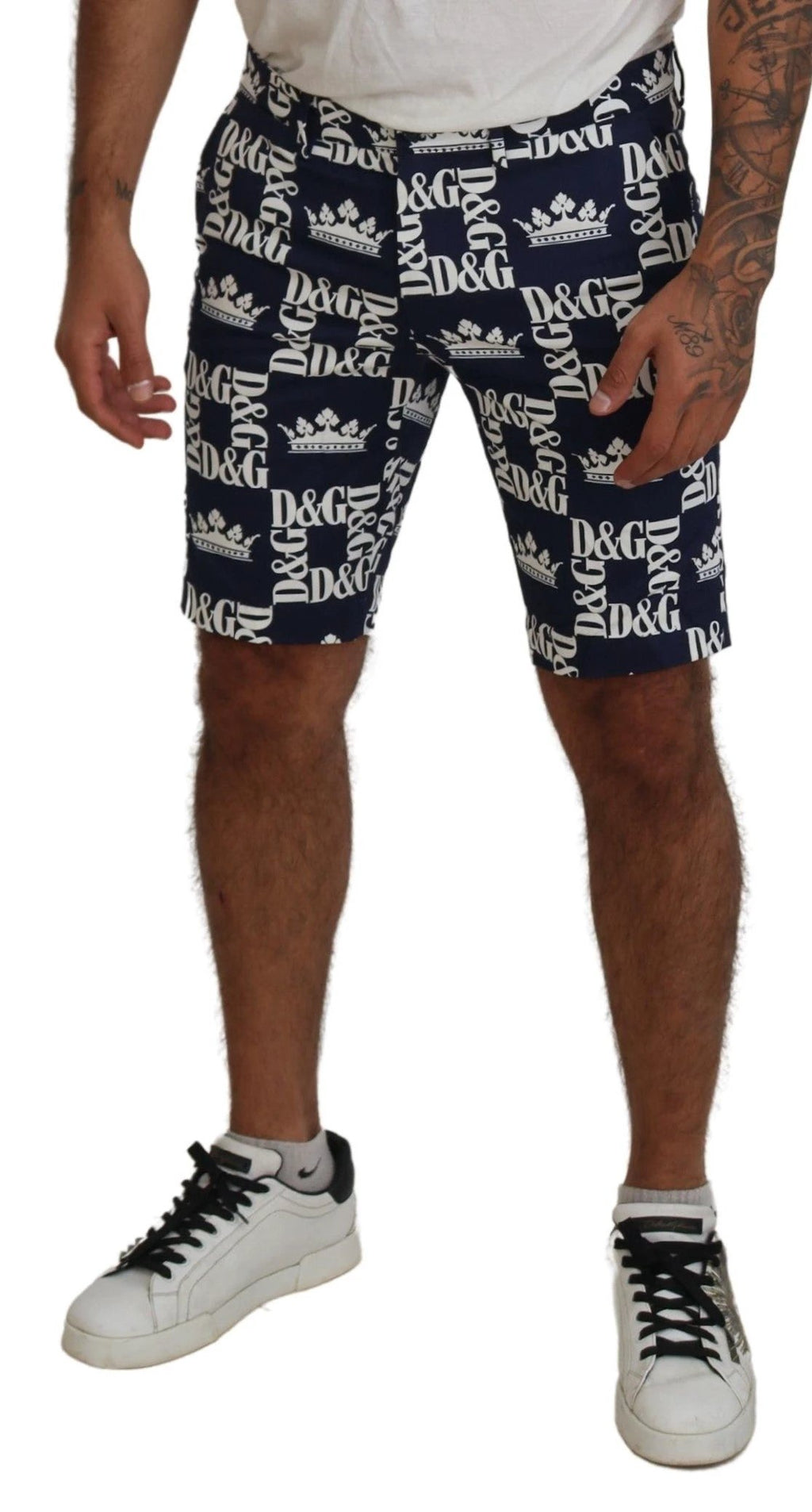 Dolce & Gabbana Blue Logo Print Cotton Chinos Shorts by Dolce & Gabbana