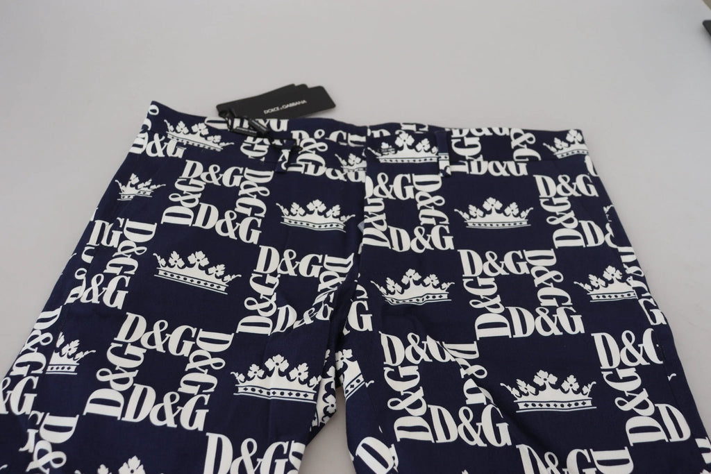 Dolce & Gabbana Blue Logo Print Cotton Chinos Shorts by Dolce & Gabbana