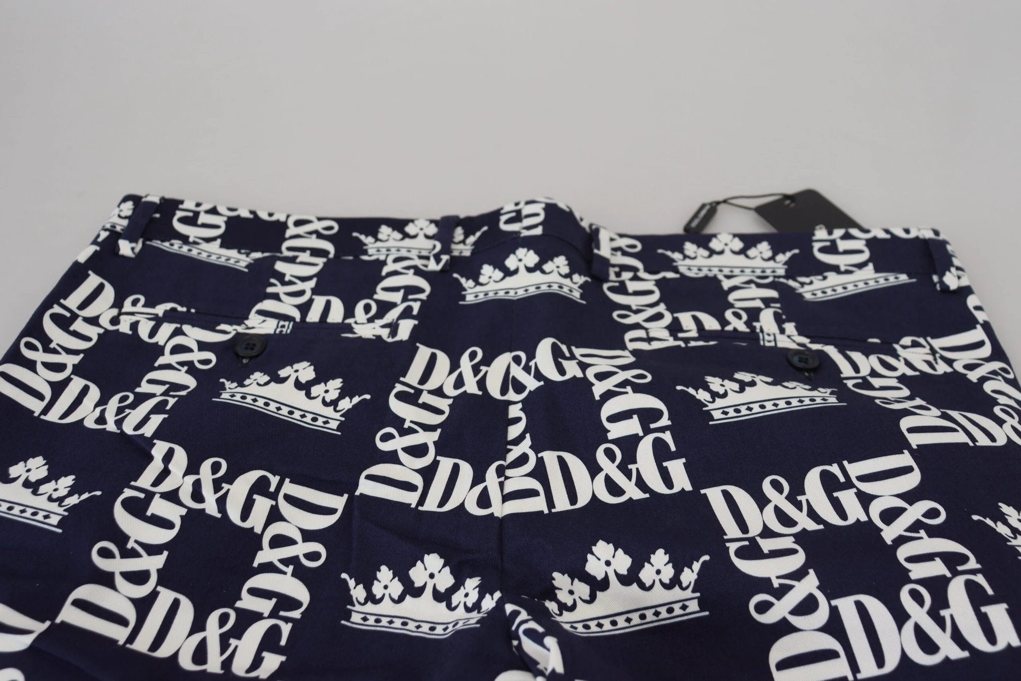 Dolce & Gabbana Blue Logo Print Cotton Chinos Shorts by Dolce & Gabbana