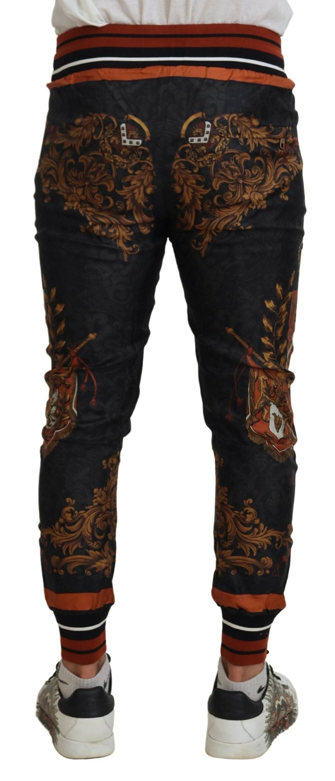 Dolce & Gabbana Gray Silk Baroque Crown Trousers Sport Pants by Dolce & Gabbana