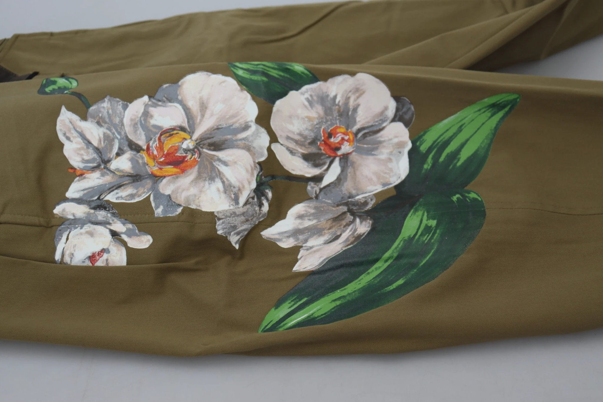Dolce & Gabbana Beige Cotton Stretch Floral Chinos Pants by Dolce & Gabbana