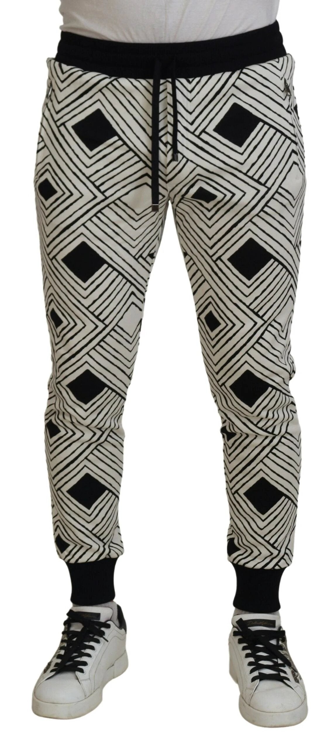 Dolce & Gabbana Black White Cotton Trousers Sport Pants by Dolce & Gabbana