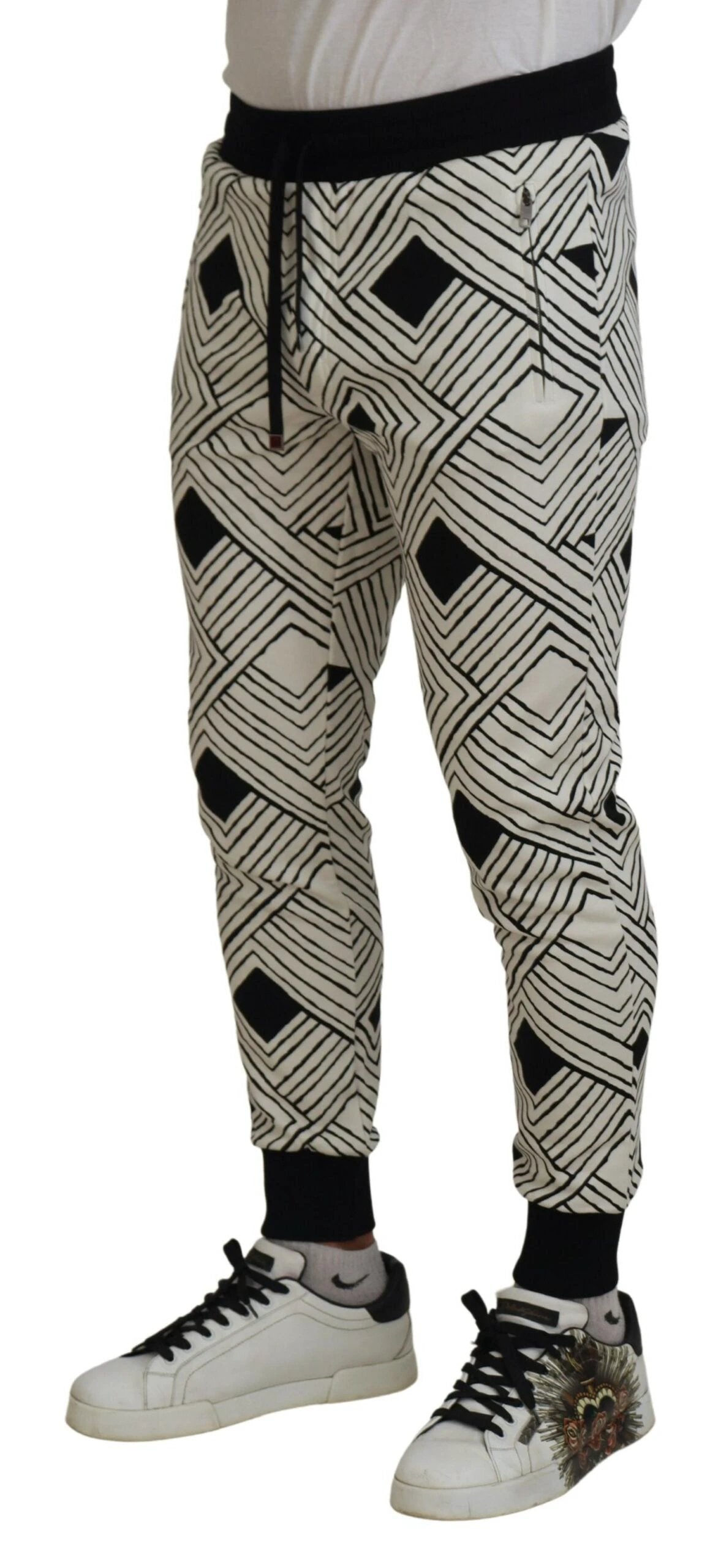 Dolce & Gabbana Black White Cotton Trousers Sport Pants by Dolce & Gabbana