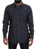 Dolce & Gabbana Blue Cotton Denim Crystal Bee Shirt by Dolce & Gabbana