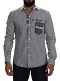 Dolce & Gabbana Gray White Striped Slim Fit Shirt by Dolce & Gabbana