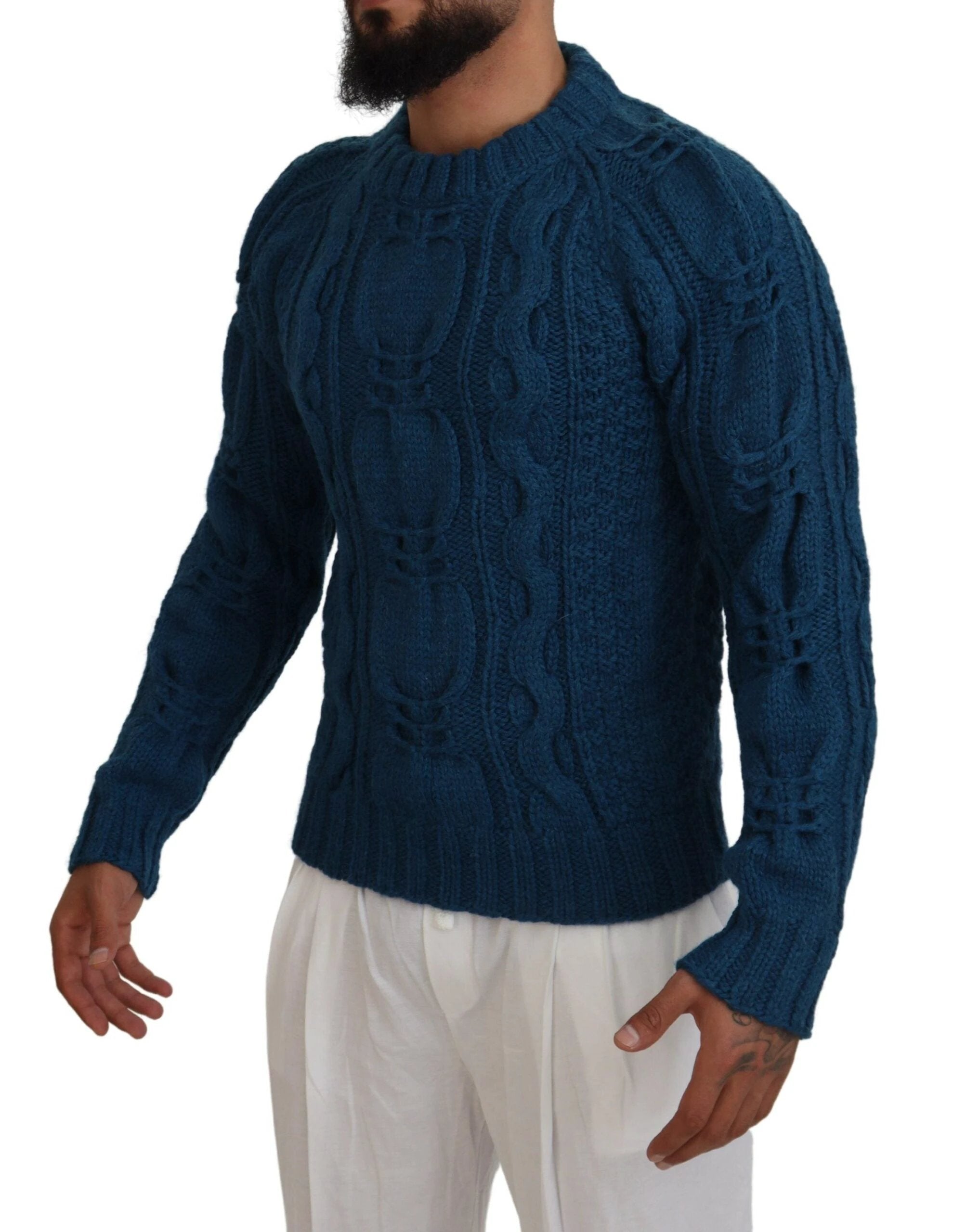 Dolce & Gabbana Blue Knitted Wool Alpaca Pullover Sweater by Dolce & Gabbana