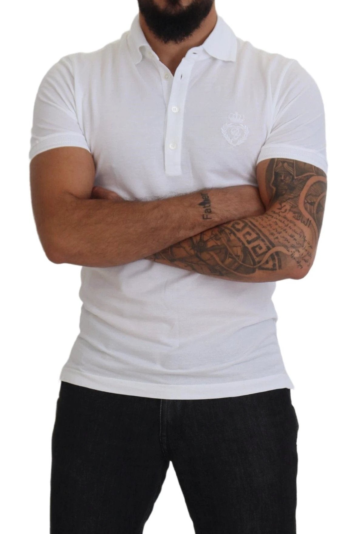 Dolce & Gabbana White Cotton Logo Short Sleeve Polo T-shirt by Dolce & Gabbana