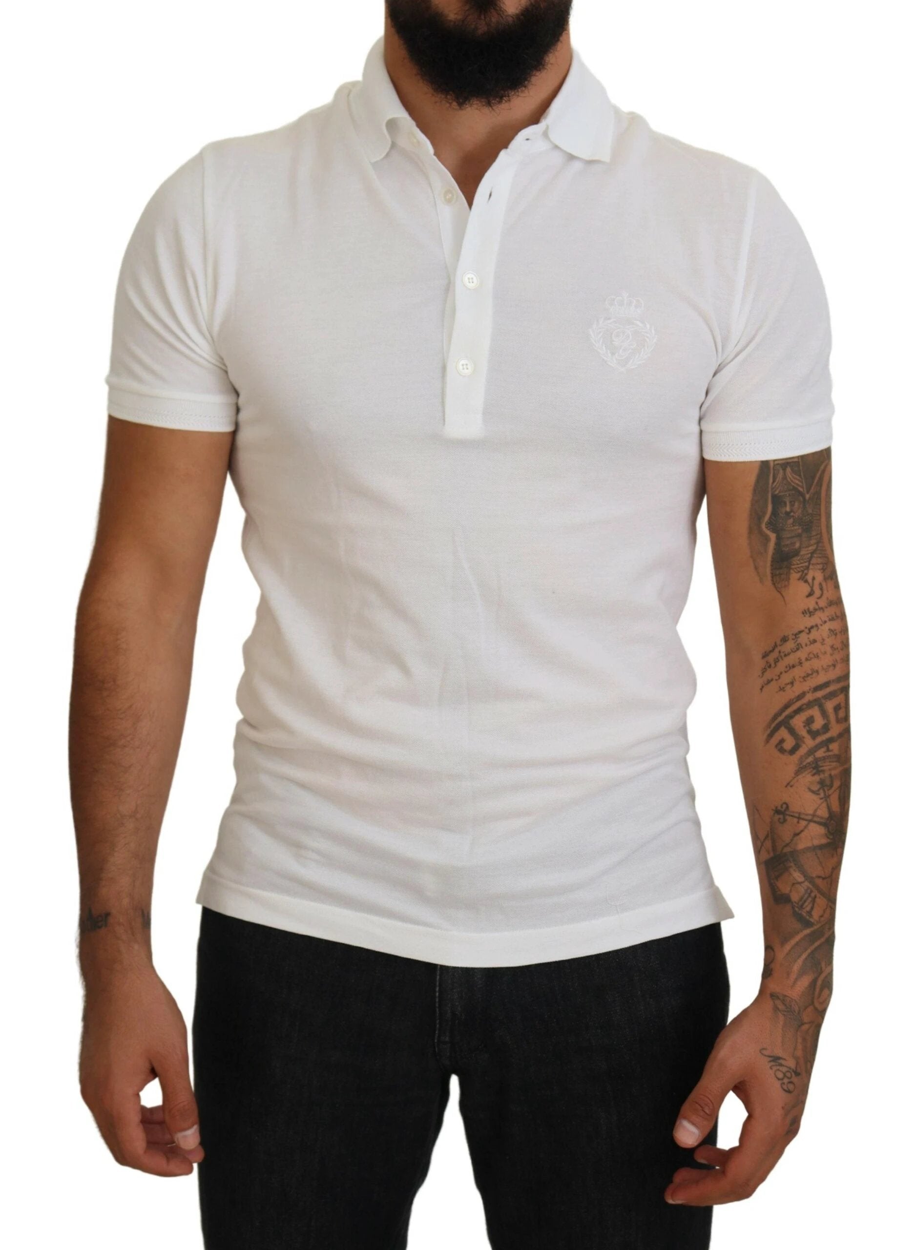 Dolce & Gabbana White Cotton Logo Short Sleeve Polo T-shirt by Dolce & Gabbana