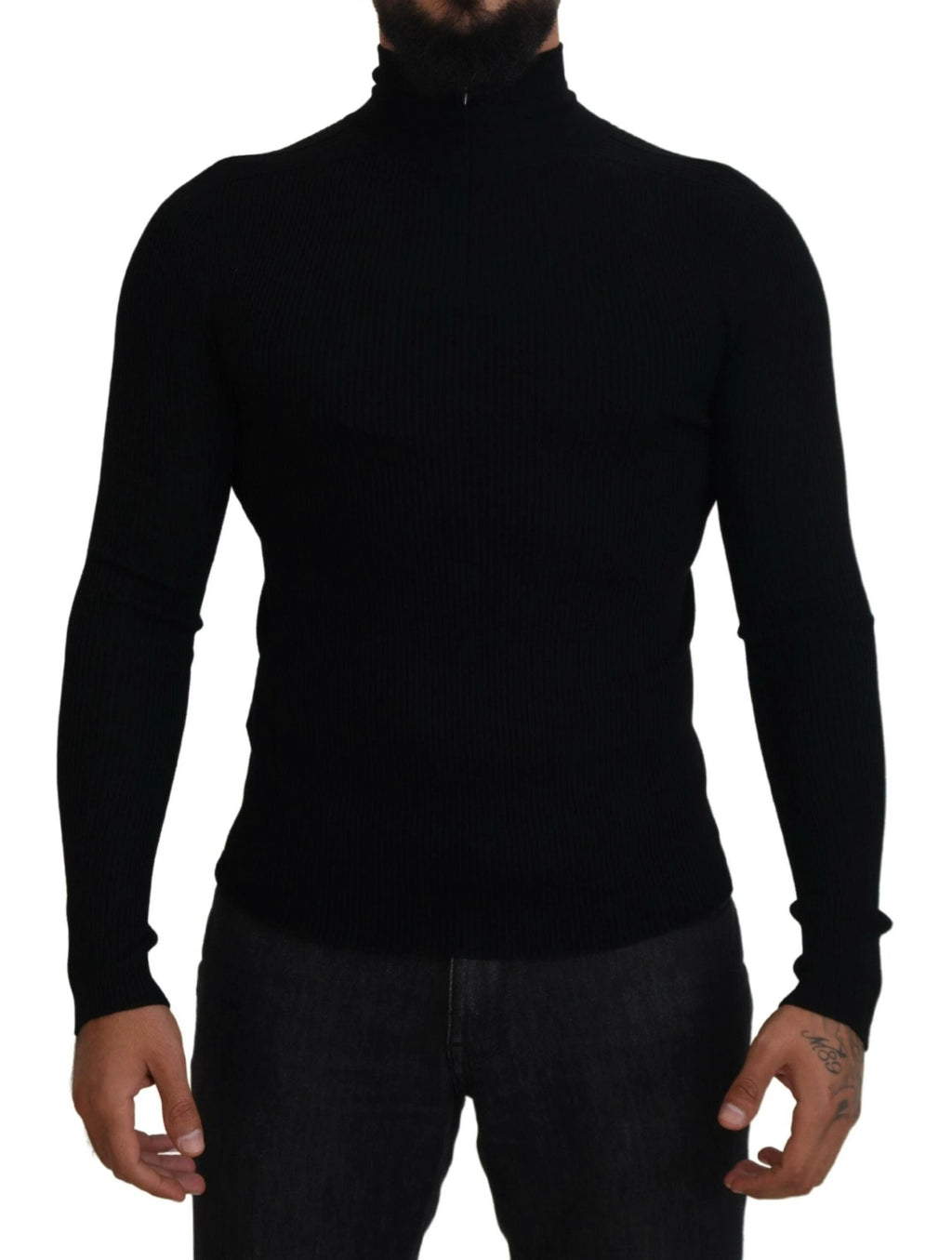 Dolce & Gabbana Black Half Zip Turtleneck Pullover Sweater by Dolce & Gabbana