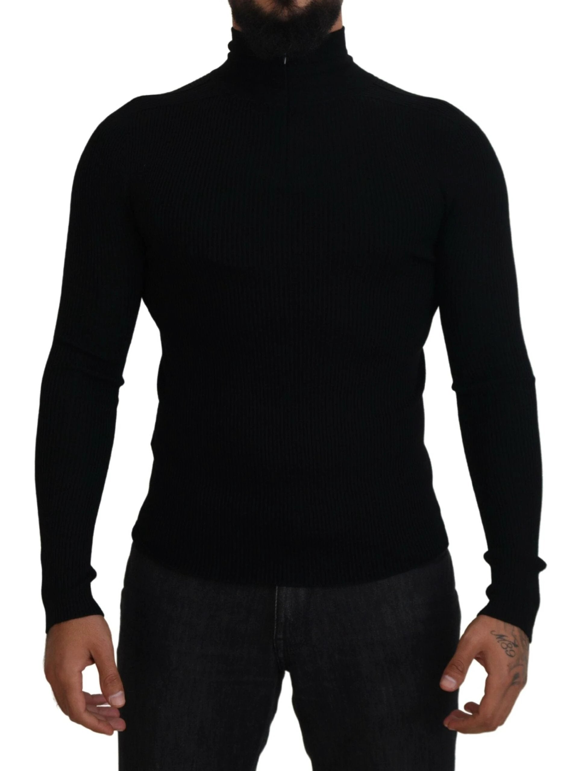 Dolce & Gabbana Black Half Zip Turtleneck Pullover Sweater by Dolce & Gabbana
