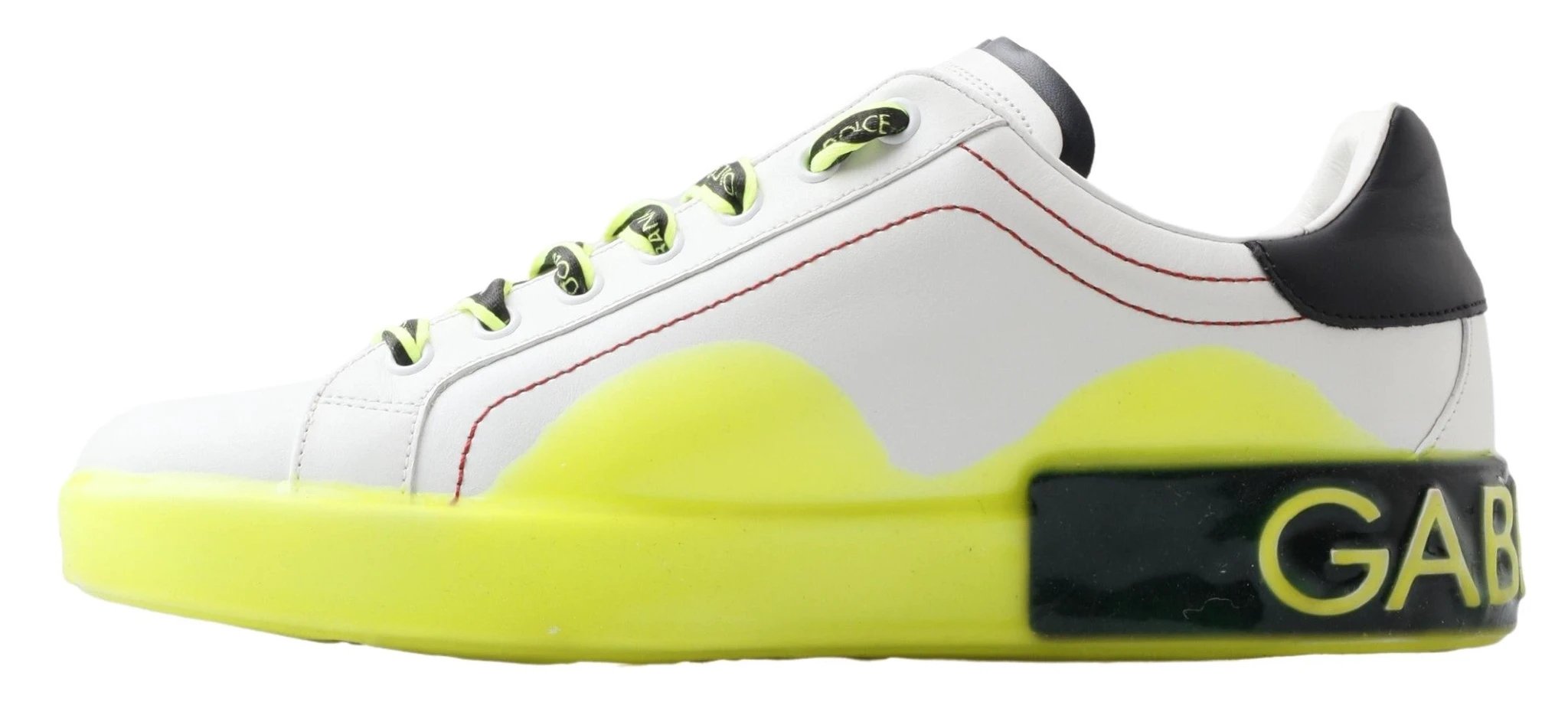 Dolce & Gabbana White Yellow Portofino Leather Sneakers Shoes by Dolce & Gabbana