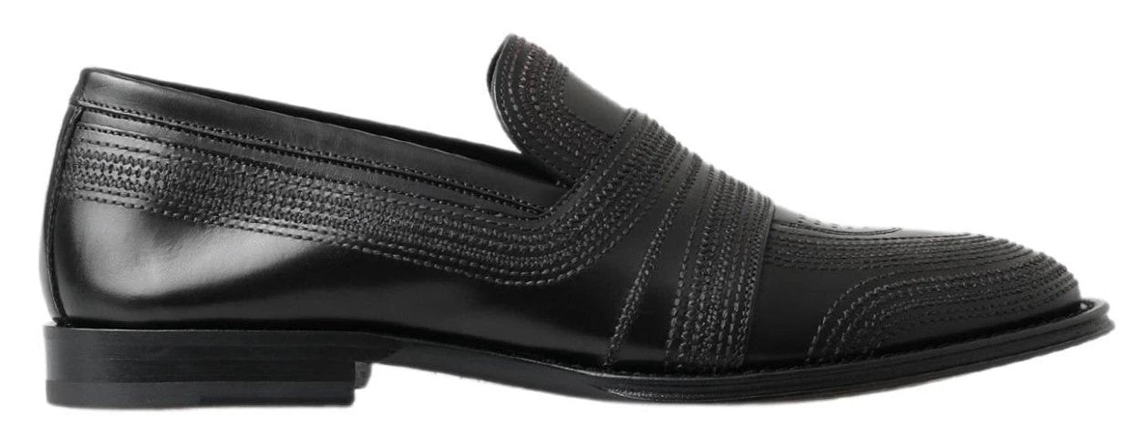 Dolce & Gabbana Black Leather Slipper Loafers Stitched Shoes by Dolce & Gabbana
