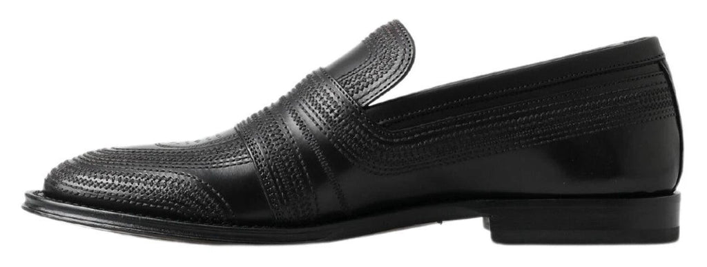 Dolce & Gabbana Black Leather Slipper Loafers Stitched Shoes by Dolce & Gabbana