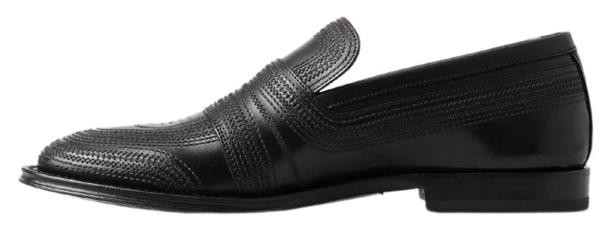 Dolce & Gabbana Black Leather Slipper Loafers Stitched Shoes by Dolce & Gabbana