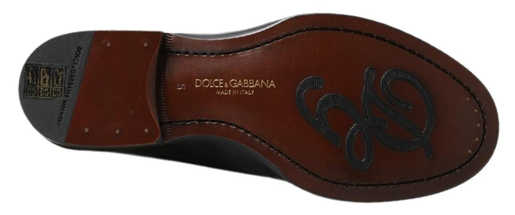 Dolce & Gabbana Black Leather Slipper Loafers Stitched Shoes by Dolce & Gabbana