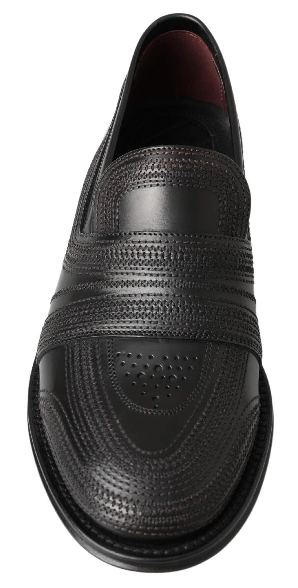 Dolce & Gabbana Black Leather Slipper Loafers Stitched Shoes by Dolce & Gabbana