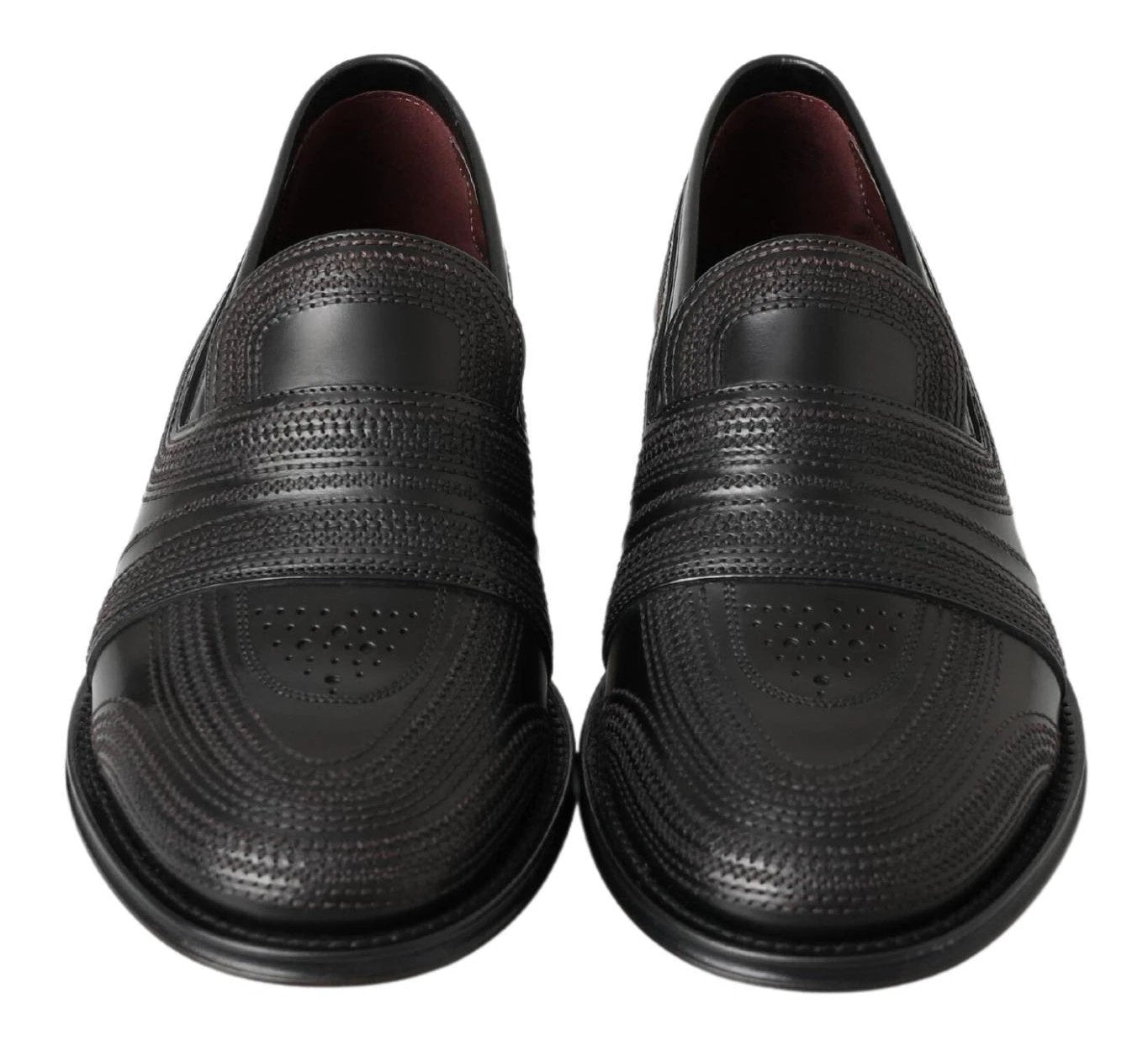 Dolce & Gabbana Black Leather Slipper Loafers Stitched Shoes by Dolce & Gabbana