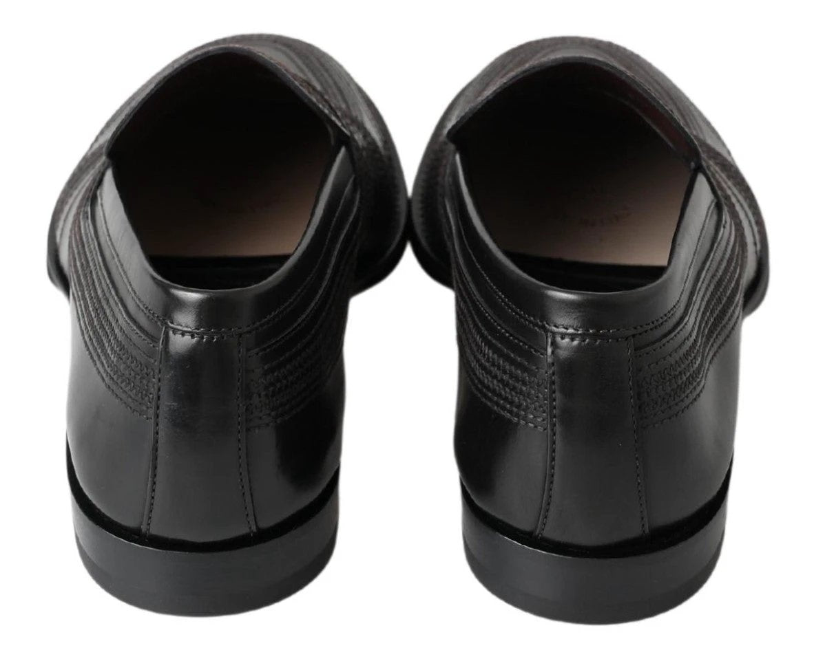 Dolce & Gabbana Black Leather Slipper Loafers Stitched Shoes by Dolce & Gabbana
