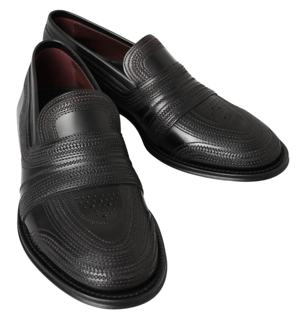 Dolce & Gabbana Black Leather Slipper Loafers Stitched Shoes by Dolce & Gabbana
