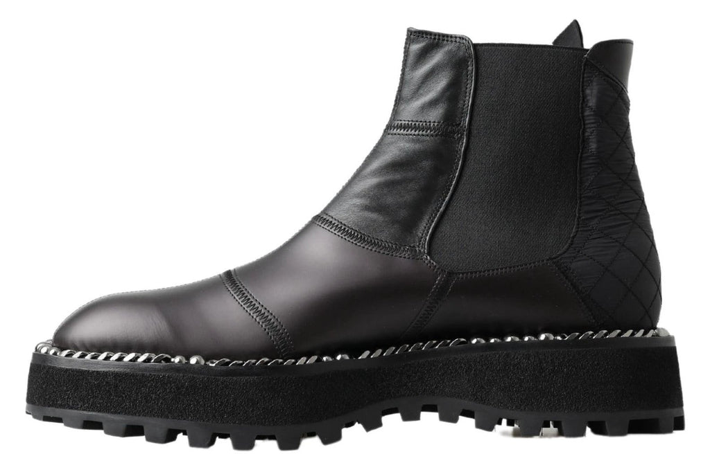 Dolce & Gabbana Black Leather Slip on Stretch Boots by Dolce & Gabbana