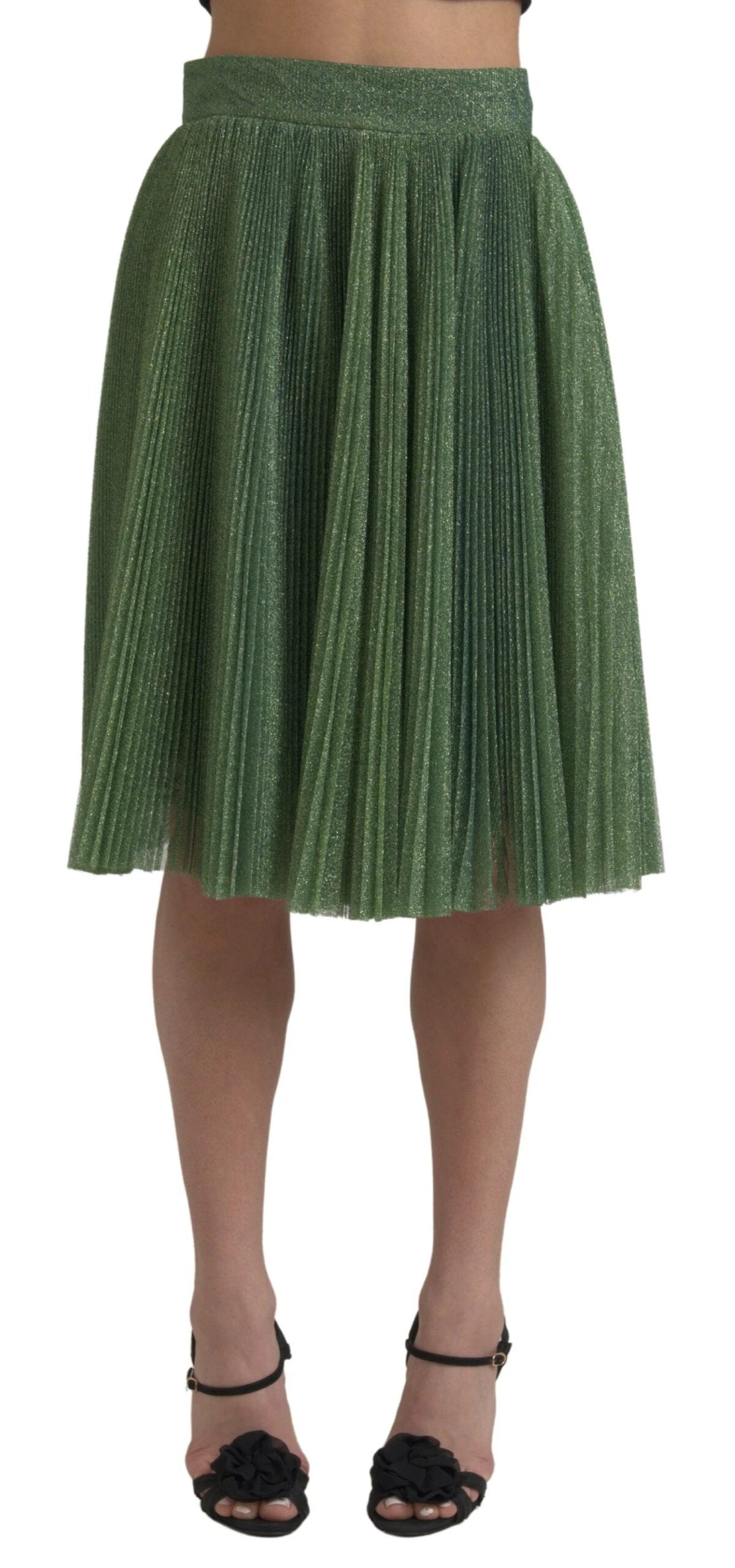 Dolce & Gabbana Metallic Green High Waist A-line Pleated Skirt by Dolce & Gabbana